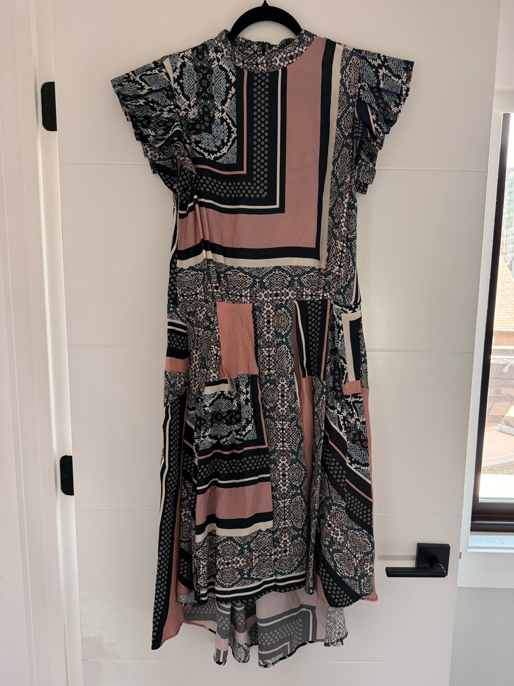 Katharine Kidd Geometric Flounce Shoulder Dress